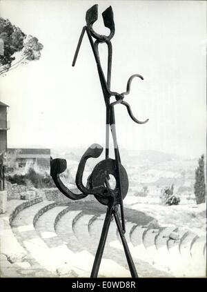 Jun. 06, 1962 - The American sculptor David Smith who made at Spoleto an exhibition of his sculptures, very original indeed, mad in iron and steel; Smith showed the sculptures near the most famous monument of the little and ancient town; particular those which he presented at the Anfiteatro on Spoleto. The sculpture of David Smith had success among the foreign visitors, who were present at the Festival. Stock Photo