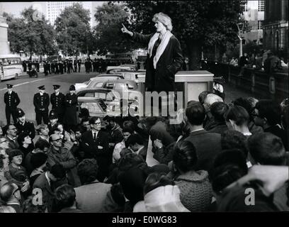 Sep. 09, 1962 - The Committee of 100 hold demonstration outside the air ministry; The committee of 100 staged a demonstration and public meeting for nuclear disarmament outside the Air Ministry building at Richmond Terrace today. Photo Shows Vanessa Redgrave, the actress, and member of the Committee of 100, addresses members of the public during the meeting today. Stock Photo