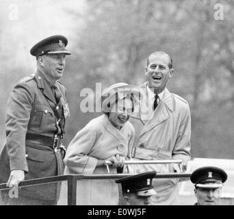 Queen Elizabeth II and her husband Prince Philip watching a presentation Stock Photo