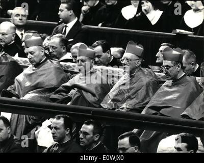 Jun. 06, 1963 - This morning cardinal Eugene Tisserant Holy College Dean celebrated in San Peter the 'Holy Ghost Mass'; to the ceremony were present all the 80 cardinals who began after the Conclave meeting for new Pope election. Photo shows LtoR: Wissynaki, Lerearo, McInthyre, Siri Stock Photo