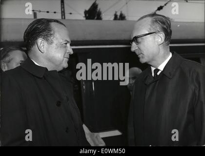May 05, 1963 - New American ambassador in Germany.: A new american ambassador in West-Germany with name George McGhee arrived today 16.5.1963 in Bonn. McGhee is the successor of the american ambassador Dowling in Bonn. Photo shows the new american ambassador McGhee (left) talking with von Holleben (right) short after his arriving in Bonn. Stock Photo