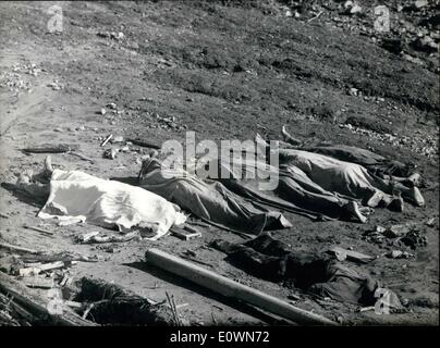 Oct. 10, 1963 - Scene of the Italian Dam disaster, remains of the village of Longarone: It is feared that four thousand people lost their lives when part of the 8,00 ft. Mount Toc crashed down into the huge Vaiont dam near Venice-sending millions of tons of water crashing through the town of Longarone and surrounding villages. Stock Photo