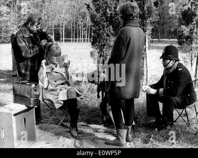Actress Brigitte Bardot getting ready to film a movie scene Stock Photo