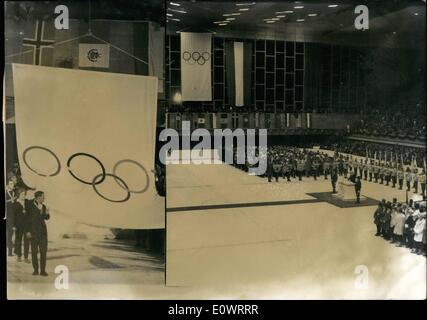 Feb. 02, 1964 - IX. Olympic Winter Games 1964 in Innsbruck/Austria The end of the 9th. Olympic Winter Games 1964 in Innsbruck/Austria: The end of the 9th Olympic Winter Games 1964 in Innsbruck were declared by the president of IOC, the Americans A very Brundage on the 9.th of February 1964 at 21.15h. (21.15 p.m). Photo shows Closing ceremony at the olympic ice arena in Innsbruck. Stock Photo