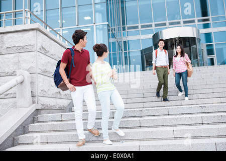 students walking down the stairs Stock Photo
