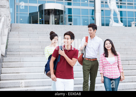 students walking down the stairs Stock Photo