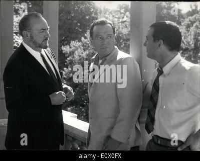 Sep. 09, 1964 - Eddie Constantine Co-Stars With Brasseur Father And Brasseur Son Eddie Constantine co-stars with Pierre Brasseur and his son Claude Brasseur in a new film ''Lucky Jo'' now in the making in a Paris studio. Father and son are playing in the same film for the first time. OPS:- Left to right: Pierre Brasseur, Eddie Constantine and Claude Brasseur in a scene of the film. Stock Photo