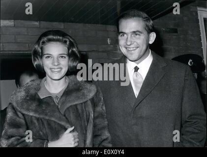 Nov. 15, 1964 - King Constantine And Queen Anne-Marie Of Greece Arrive For A Weeks Stay: King Constantine and has wife Queen Anne-Marie arrived at London Airport thus evening for a five days stay. The King is coming to London to attend the annual general meeting of the International Yacht Racing Union, they work be staying at the Claridge's Hotel. Photo shows King Constantine and Queen Anne-Marie seen on their arrival at London Airport this evening. Stock Photo