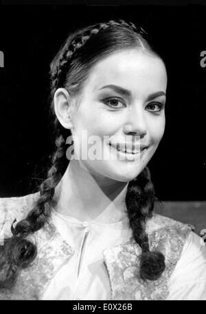 Portrait of actress Claudine Auger with braids Stock Photo