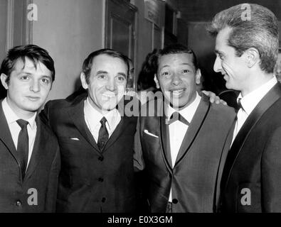 Singers Marcel Amont, Henri Salvador and Charles Aznavour Stock Photo