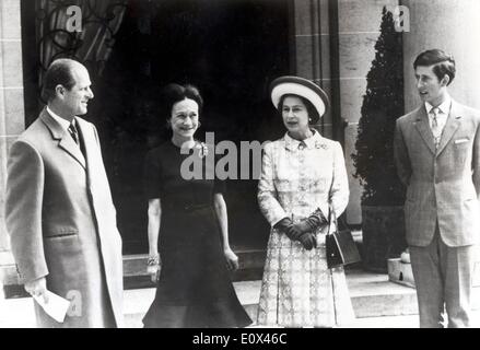 Queen Elizabeth II, Prince Philip and Prince Charles leave the Duke's home Stock Photo
