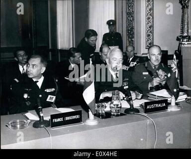 Apr. 04, 1965 - Seato Military Conference in London. The Seato Military Conference opened today at Lancaster House, London - and here are (L to R): Colonel R. Pialat, an observer and French military adviser's representative at Seato headquarters, Bangkok; Airchief Marshall Sir Frederick Scherger, Chairman Australian Chief of staff Committee and Military adviser, and Major general M.F. Brogan (Director Australian Joint Services Plans, Department of Defense, Canberra and delegate) Stock Photo