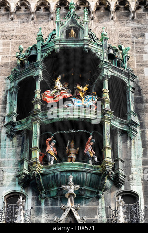 Large musical clock on the Town Hall at Marienplatz in Munch Bavaria Germany Stock Photo