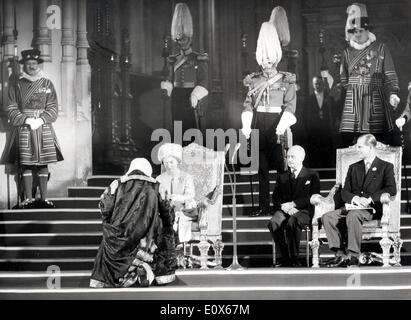 Queen Elizabeth II and Prince Philip at 700th jubilee of parliament Stock Photo