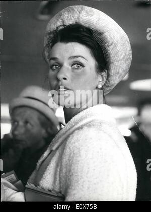 Jul. 07, 1965 - Vienna born actress Senta Bergen arrived today in Rome for her role in the film ''cast against shadow'', and she will be unique woman in the cast of the film, that have Kirk Douglas, John Wayne, Yul Brinner, Stathis Giallelis. Senta Bergen is the latest star of Hollywood, and she worked in the films: 'Sierra Chariba'', ''The Victors''. Photo shows Senta Bergen at Fiumicino airport. Stock Photo