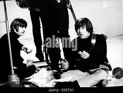 The Beatles during the break in a BBC Television special recording Stock Photo