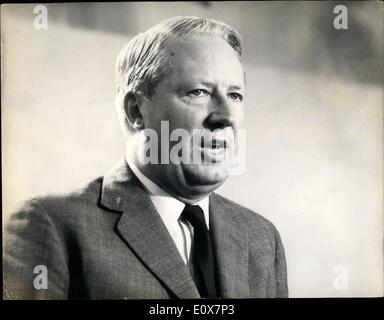 Jul. 07, 1965 - Mr. Heath gives press conference spotlight on the new leader: Mr. Edward Heath, the new Conservative Party leader this afternoon gave a press conference at the Party Headquarters in Smith Square, London. Photo shows the spotlight is on Mr. Edward Heath during his Press Conference today. Stock Photo