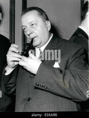 Jan. 01, 1966 - Bulgarian thriller writer Andrei Gulyashki meets members of the British press: Anderi Gulyashki, the Bulgarian thriller writer of spy-catching novels involving the here Avakoum Zahov, the Bulgarian counter-part of reception given at the Bulgarian Embassy in London. His new novel ''Avakoum Zahov meets James Bond'' will be the first of his novels to be published in English. Photo shows Anderi Gulyashki lights his pipe between answering questions at the press reception today. Stock Photo