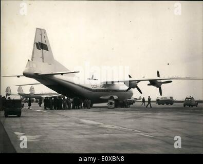 Feb. 02, 1966 - First Direct Airfreight line Moscow-Paris: The first freight plane of the new direct line Moscow Paris arrived at Le Bourget air field today. Photo shows. The cargo plane ''Anthony 12'' after landing at in Bourget this morning. Stock Photo