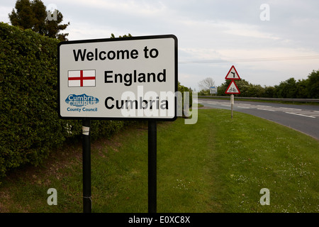 welcome to england cumbria sign on the Scotland England border Cumbria UK Stock Photo