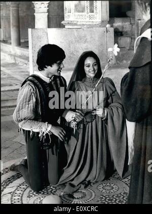 Jun. 06, 1966 - The wedding of ''Romeo and Juliet'' was the scene sent in ''World Vision'' this night, filmed in the Church of Tuscania in the middle of the Etruscan area. This was also the first scene of the film directed by France Zeffirelli who chose the actors for the film after the examination of 300 actors or candidates. They were Leonard Whiting, 17, from Harsney, London and Olivia Hussey, 15, from Bueneos Ayres. Photo Shows The wedding of Romeo and Juliet in fronts of Father Lorenze, the actor Mile O' Shea. Stock Photo