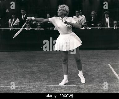 Jun. 06, 1966 - Wimbledon Tennis Championships Sister Plays Sister in Ladies Singles. Photo shows Gail Sherriff in play against Stock Photo