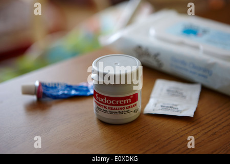 sudocrem bonjela babywipes and teething powder for baby Stock Photo