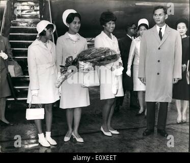 Jul. 07, 1966 - Thailand Royals Arrive. King Bhumibol and Queen Sirikit of Thailand, pictured with two of their daughters Princess Ubol Ratana, 15, and Princess Sirindhorn, 11, on arrival at London Airport today for a 10 day private visit. Stock Photo