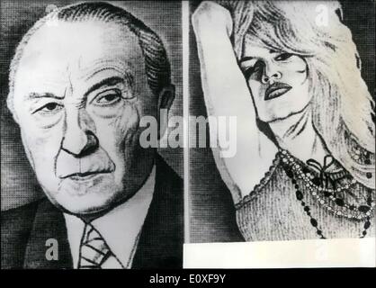 Aug. 27, 1966 - These two portraits of German Chancellor Dr. Adenauer and actress Brigitte Bardot are just two of themany portraits from the collection of Frankfurt artist Josef Abel. The artist from Frankfurt created these pieces using a typewriter. Other works include Queen Elizabeth II, President Johnson, Pope Paul XII, and others. Stock Photo