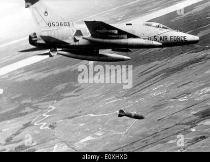 Bombing North Vietnam. US Air Force F-105 Thunderchief bomb a military ...