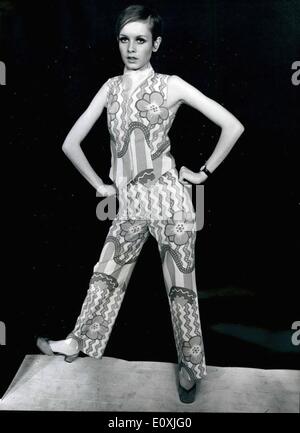 Feb. 02, 1967 - And Now It's Twiggy - The Fashion Chief: Twiggy, the celebrated 17-year old model, yesterday launched a new range of clothes, bearing the Twiggy label, and designed for her by two ex-Royal college of Art students, Paul Babb and Pamela Protor. Twiggy yesterday modelled some of the collection, which will be in the shops in about three weeks at prices ranging from 3 to 6. Photo Shows:- Twiggy seen modelling an outfit from the collection of ''Twiggy'' clothes yesterday. Stock Photo