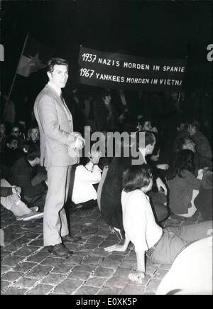 May 05, 1967 - An objection demonstration. : Took part in Munich the night between 8th and 9th Mai.''The democratic action'' demonstrated for an organisation against the war in Vietnam. The speakers were Professor Dr. Walter Fabian, chief editor for the international War Crime Tribunal. Vo Van-Ai, General-Secretary of the Buddhistic opposition of South Vietnam when the flare March began after the speeches, arguments against the police started. Photo Shows the demonstration March with transparencies. Stock Photo