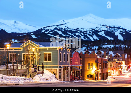 Snow-covered Peak 8, ski area and Downtown Breckenridge, Colorado USA Stock Photo