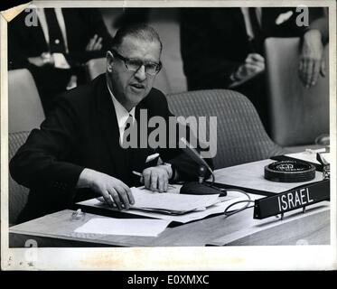 Jun. 06, 1967 - The Security Council tonight unanimously called upon the Governments concerned in the present hostilities in the middle East , ''as a first step, to take forthwith all measures for an immediate  and for a cessation of all military activities in the area''. The Secretary General was asked to keep the councol promptly and currently informed on the situation''. The draft resolution adopted tonight was put forward at the start of the meeting by the President of the Council., Hans R.Tabor (Denmark),  consultations held by council members yesterday and today Stock Photo