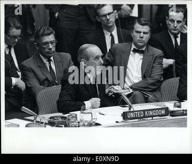 Jun. 06, 1967 - Security Council Unanimously Calls For Ceasefire in Middle East: The Security Council tonight unanimously called upon the Governments concerned in the present hostilities in the Middle East, ''as a first step, to take forthwith all measures for an immediate cease-fire and for the cessation of all military activities in the area''. The Secretary-General was asked to keep the Council ''promptly and currently informed on the situation''. The draft resolution adopted tonight was put forward at the start of the meeting by the President of the Council, Hans R Stock Photo