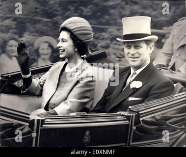 Jun. 20, 1967 - The First Day Of The Royal Ascot Meeting The Queen And Prince Philip And Prince Philip Drive To Course: Photo shows H.M. The Queen and Prince Philip are seen driving to the Ascot course in an open carriage today. Stock Photo