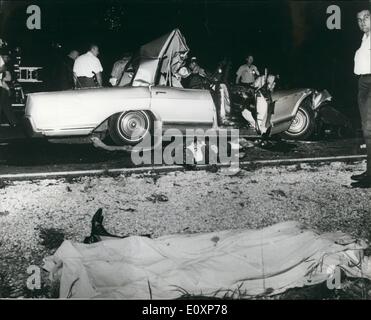 Jul. 07, 1967 - Jayne Mansfield Killed In Car Crash. Photo shows The scene after the crash in which Jayne Mansfield, 33, Hollywood actress and cabaret performan was killed, when her car was in collision with a lorry near New Orleans on Thursday (June 29). Also killed were her lawyer companion, Mr. Samuel Brody and her chauffeur, Mr. Ronnie Harrison. Three of her children were injured. Stock Photo
