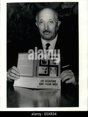 Oct. 10, 1967 - War Criminals' enemy no. 1 arrives in Paris: The French edition of Simon Wiesenthal's book ''The Murderers Are Among us'', has just been released in France. The author who is now in Paris held a press conference on this occasion. Explaining to the Press the war, he said that he devoted his activity to running down the Nazi war criminals and bringing them to Justice. photo shows Simon Wiesenthal pictured with a copy of his book, in Paris. Stock Photo