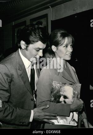 Sep. 21, 1967 - Alain Delon and his wife Nathalie seem to have reconciled at Bobino. Stock Photo