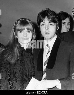 Paul McCartney of the Beatles and girlfriend Jane Asher get off the bus ...