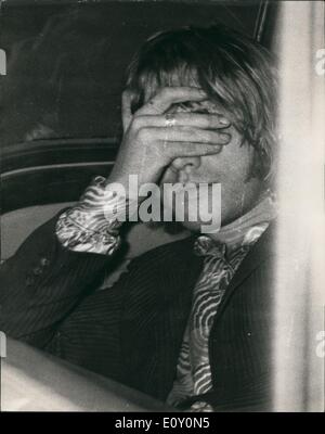 May 05, 1968 - Rolling Stone Arrested. Brian Jones Face Drug Charge: Pop Star Brian Jones of the Rolling Stones, was arrested at his Chelsea flat today and taken to the local police station and charged with possessing a quantity of cannabis under the Dangerous Drug Act. He appeared in court at Marlborough Street later. Four officers, including a woman detective, went to his flat just after 7 a.m. They had a search warrant and after inspecting the flat, took away a substance for forensic tests. Brian Jones was alone in the flat, which is one the third floor, when the detectives called Stock Photo