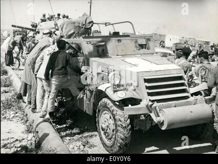 Mar. 03, 1968 - War in the middle east Israel attacks Jordan: Photo Shows King Hussein visiting the scene of the last Thursday's Israeli aggression in the Jordan Valley inspecting armoured vehicles and tanks left behind by Israeli forces during the battle. Stock Photo