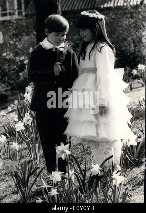 Mar. 03, 1968 - A fashion show by leading designers in all fields of fashion, inspired by the film ''The Charge of the light Brigade'' was held today at the Duke of York's Headquarters, Chelsea. Photo Shows: Gerald Ponsonby-Mitchell, 6, and Lindsay Kaye, 6, wear these attractive children's fashions inspired by the film. Gerald Ponsonby-Mitchell is a direct descendant of Lord Raglan, of Crime War fame. Stock Photo