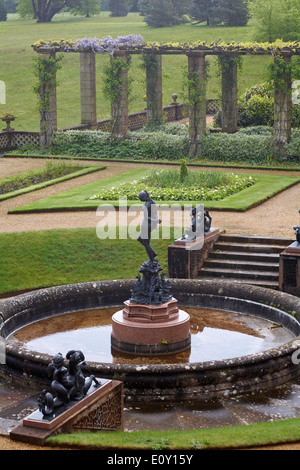 Looking down on formal gardens with statues and water feature at Osborne House, East Cowes, Isle of Wight, Hampshire UK in May - Osbourne House Stock Photo