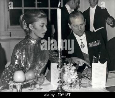 Mar. 03, 1968 - Royal Comment: Princess Boala of Belgium, points out an item on the menu to the Duke of Edinburgh during last evening's 50th anniversary dinner of the Anglo Belgian Union, held at the Banqueting House in Whitehall, London. The Princess's husband, Prince Albert of Liege, also attended the dinner. The Belgian Royal couple arrived in London yesterday. Stock Photo