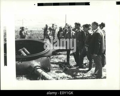 Mar. 03, 1968 - War in the Middle East Israel Attacks Jordan Photo Shows: King Hussein visiting the scene of the last Thursday's Israeli aggression in the Jordan Valley inspecting armoured vehicles and tanks left behind by Israeli forces during the battle. Stock Photo