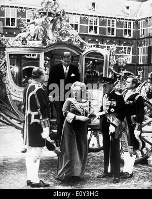 Sep 19, 1968; The Hague, Holland, Netherlands; QUEEN JULIANA of the Netherlands is assisted from the golden coach by PRINCE Stock Photo