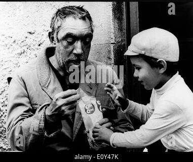 Actor Anthony Quinn on film set with son Lorenzo Stock Photo