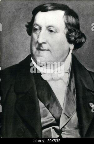 Nov. 08, 1968 - Pictured is a portrait of Italian composer Gioacchino Rossini. It was printed in memorial on the 100th anniversary of his death. Stock Photo