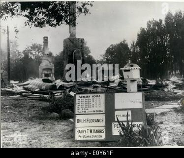 Dec. 03, 1968 - December 3rd, 1968 Hundreds homeless in Australian bush fires. Hundreds of people were rendered homeless when bush fires, described as the worst in Australia's history, swept the foothills of the Blue Mountains. Many homes were burned down in the forest hamlets of Springwood, Emu Plains, Blaxland and surrounding settlements. Photo Shows: A surgery was burnt out while the doctors were busy aiding the injured during the bush fires. Stock Photo